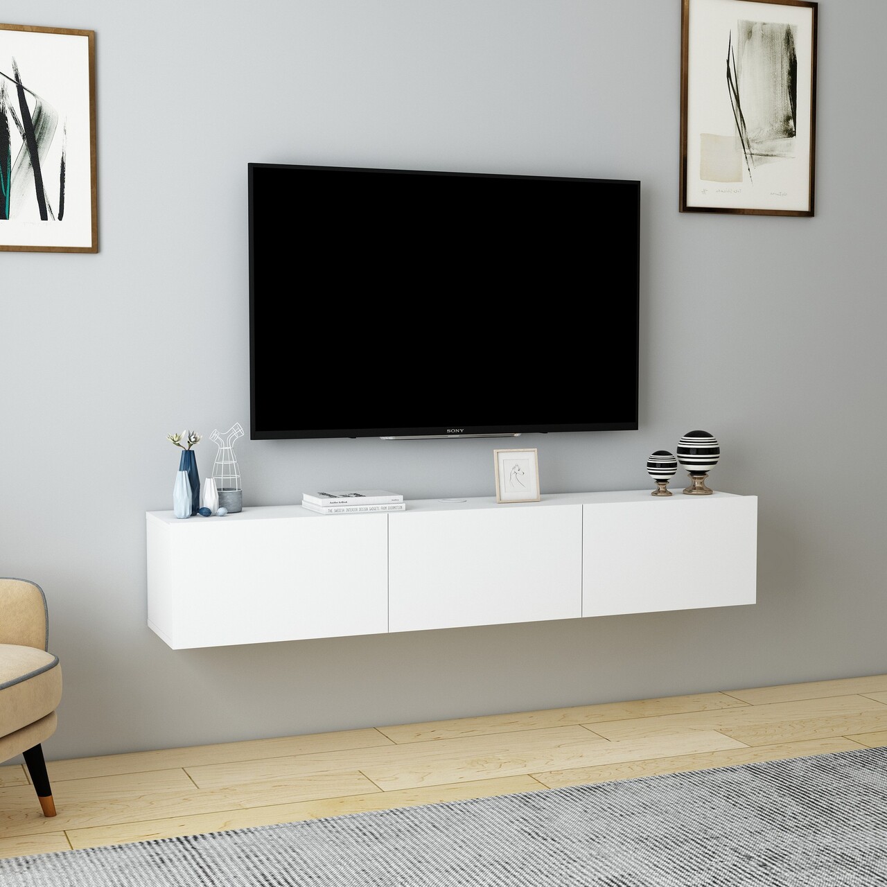 Comoda TV, Hanah Home, Denby, 160x29.6x31.4 cm, Alb - imagine 7